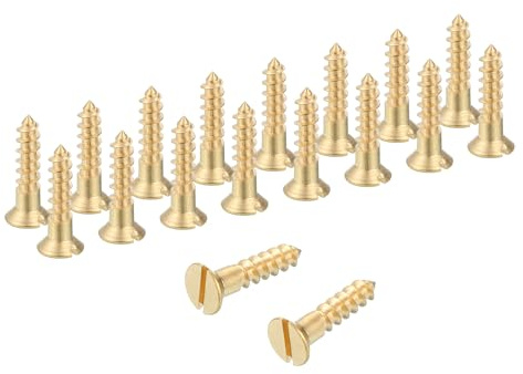 sourcing map Wood Screws, M3.5 x 16mm Brass Slotted Flat Head Self Tapping Screw Quick Metal Self-Tapping for Indoor Household Appliances Furniture Woodworking Pack of 38