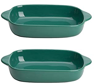 EUXHTYWP Plats de cuisson au four, 2 petits plats rectangulaires en céramique avec poignée for, plat, à lasagnes, individuel 8, pouces(Green)