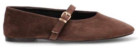 Etika Bailarinas de Punta Fina para Mujer, Zapato Plano Elegante con Pulsera al Tobillo y Cierre de Hebilla, Calzado Versátil para Oficina y Vestir, Modelo 63310 Marron - 36