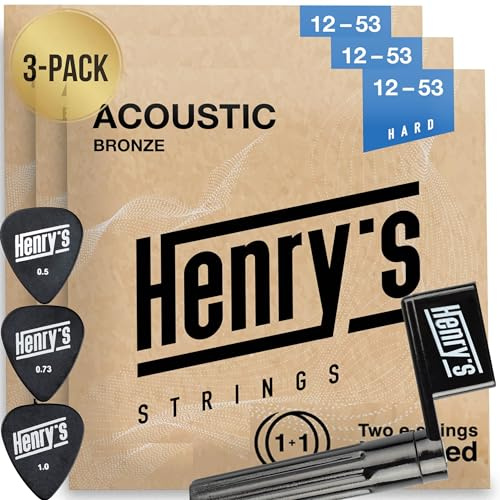 3-Pack PowerTone Gitarrensaiten Westerngitarre - Tiefer Satter Klang - Extra 3xE1-Saite & 3xPlektren & Saitenkurbel - Westerngitarre Saiten Western Gitarrensaiten Stahl - Acoustic Guitar String 12-53