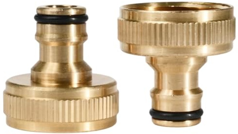 Juego de 2 conectores de grifo de latón de 1 pulgada con rosca interior IG 1 – Adaptador universal para manguera de jardín Acoplamiento rápido compatible con sistema Gardena – Resistente a la presión