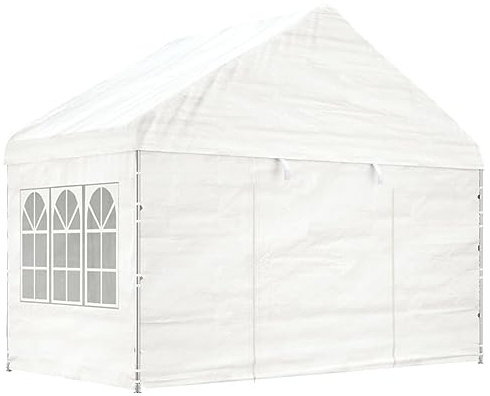 HaoChrymec Grillpavillon mit Dach und 4 Seitenwänden, UV-beständiges PE, Zelt für Garten & Terrasse, Festival Pavillon, Weiß, 4.08 x 2.23 x 3.22 m