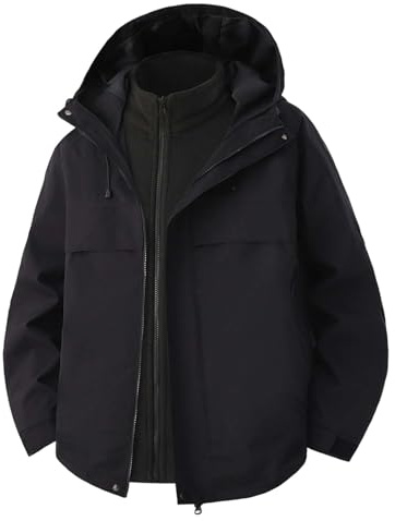 Generisch Chaqueta de hombre 3 en 1, resistente al agua, cortavientos, esquí al aire libre, abrigo cálido de forro polar con capucha, multifuncional, para ocio, chaqueta softshell para senderismo