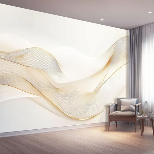 Fototapete Minimalismus Vlies Tapeten 400 x 280 cm, Wandtapete Wohnzimmer Schlafzimmer Küche Dekoration Concealer, Gold Linien Wellen
