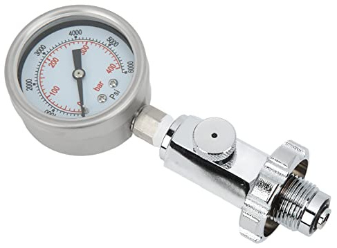 Generic Manómetro de Buceo, Comprobador de Prueba de Tanque de Aire Compacto con Esfera Transparente, Adecuado para Válvula DIN, Material Cromado y Caucho