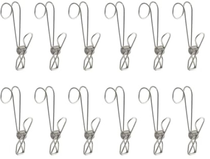 DIYEAH Lot de 12 Pinces à Linge en Acier Inoxydable Crochet Multi-Usages pour Vêtements à Pinces Métalliques Clips Résistants au Vent pour Étendoir à Linge Bureau et Maison
