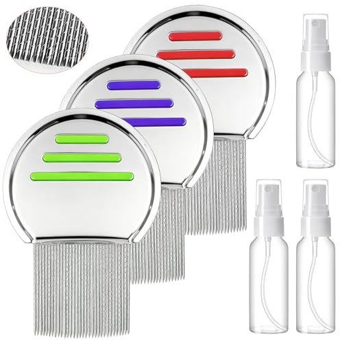 AYUMAL Nit Comb Kit, 3 PCS Metal Hair Lice Comb Tooth Head Long with 3 Spray Bottle Fast & Effective Lice Teeth Removes Headlice, Dandruff, Ticks & Egg