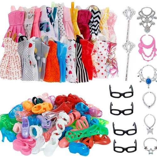 Puppenkleidung Set für 30 cm Puppen, 32 Teile inkl. Kleider, Schuhe & Krone, Handgemachte Accessoires für Kinder, Vielseitiges Spielzeug