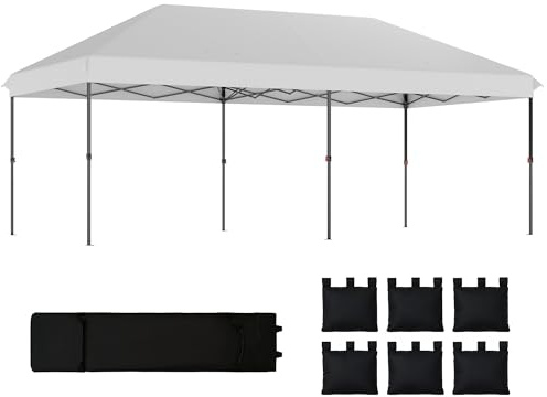 Outsunny Carpa Plegable Gazebo 6x3 m, Pop-up, Cenador de Jardín Altura Ajustable en 3 Niveles, Toldo Protección UPF50+, Montaje Fácil con Bloqueo Central, 6 Sacos de Arena y Bolsa con Ruedas, Plateado