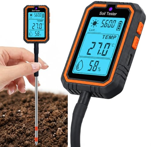 ZGZXSEXHZ pH Messgerät Erde, 4-in-1 Digitales Bodenmessgerät Pflanzen | mit 360° Drehbarer Sonde, pH Wert Temperatur Feuchtigkeit Licht Tester für Garten, Rasen, Landwirtschaft und Outdoor-Pflanzen