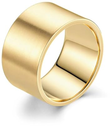 Herrring i rostfritt stål med bred kant, 12 mm, guld, storlek 8