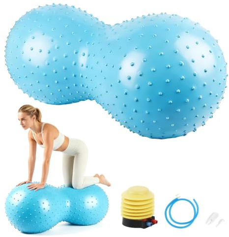 LOMUG Yoga Ball, 90 X 45 cm Gymnastikball, Pilatesball Yoga Erdnussball Peanut Ball mit Luftpumpe, Sitzball und Fitnessball, Erdnussball für Kinder, Anti-Burst Peanut Massage für Balance Luftpumpe