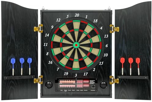 SPORTNOW Diana Electrónica con 6 Dardos de Punta Blanda y 24 Puntas de Repuesto 2 Pantallas LED Avisos de Voz hasta 8 Jugadores Diana de Dardos de Pared con 25 Juegos 202 Variaciones Puertas de Madera