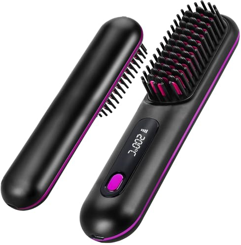 LuminaVerde Anti-frizz hårplattning plattborste trådlös, MCH keramisk stylingborste med 5 000 mAh batteri, 140–200 grader 4 nivåer, för resor och väska, 3D anti-skållning 209 g lätt