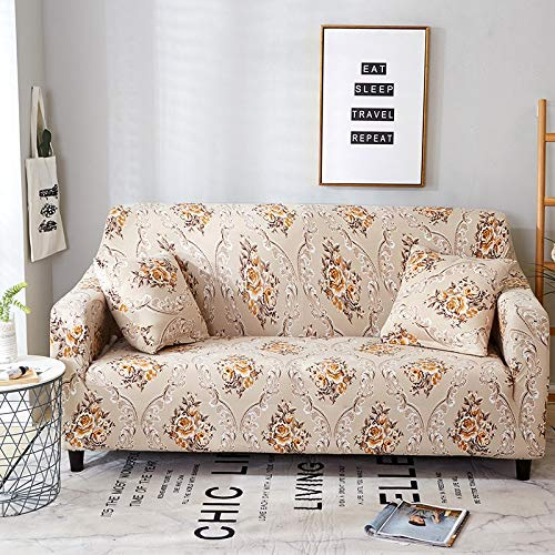 OKJK Stretch Blumendruck Sofabezug, Sofa Bezüge 1/2/3/4 Sitzer, Universal,sofaüberwurf Auf Wohnzimmerecke Auftragen, L-förmiges Sofa (6,3-Seater 190-230cm)