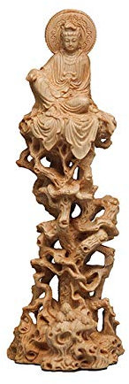 LISAQ Thuja Zypresse sitzt auf Baum und Rebe Guanyin Buddha Statue Dekoration Holz Handwerk Wohnzimmer Massivholz Schnitzen kostenlos Guanyin Bodhisattva