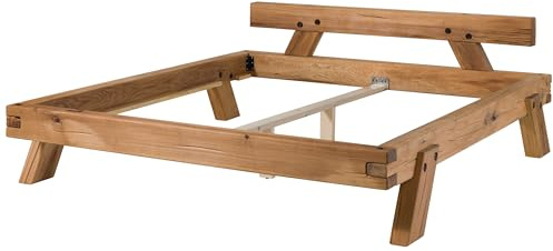 MASSIVMOEBEL24.DE Bett Wildeiche Natur BALKENMÖBEL #180 | 204x218x72 cm (BxTxH) 153 kg Landhaus