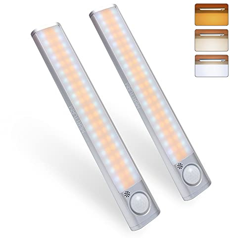 MERTTURM Schranklicht 80 LED [2 Stück], Schranklampe mit Bewegungsmelder, USB wiederaufladbar, 3 Farbtemperaturen, LED-Licht mit Magnetstreifen für Küche, Flur, Treppen