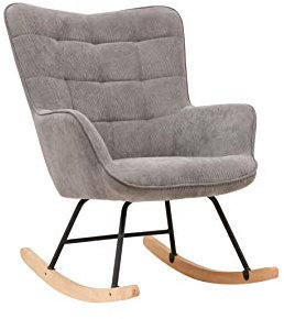 byLIVING Schaukelstuhl Richie/Metall-Gestell schwarz/Kufen aus Buche/Cord-Stoff grau/mit Steppung/B 72, H 92, T 92 cm