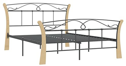 vidaXL Bett mit Lattenrost Metallbett Bettgestell Doppelbett Schlafzimmerbett Bettrahmen Ehebett Schlafzimmermöbel Schwarz Metall 120x200cm