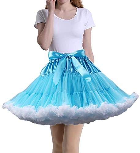 Tmade Jupe en Tulle pour Femme - Jupon de Cosplay Multicouche - Jupe Tutu pour Halloween Rock Party Festival Celebration Longueur : 40 cm - Tour de Taille : 56-100 cm(Bleu et Blanc)