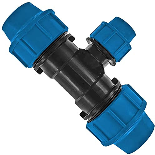 MegaHaustechnik PP Fitting Klemmverbinder T-Stück Reduzierung für 50 x 40 x 50mm PE Rohr Außendurchmesser Trinkwasser PN16 Verschraubung blau