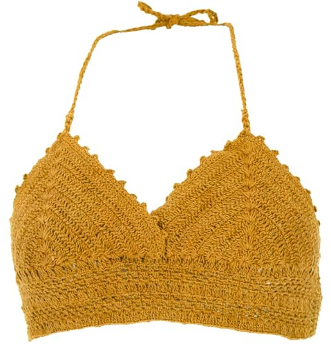 GURU SHOP Crochet Top Bikini Top Playa Hippie Bra Mujer, mostaza, 75A