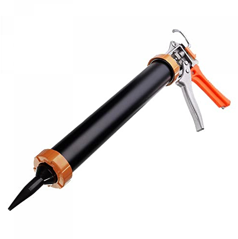 sourcing map Manual Sausage Caulking Gun, Stainless Steel Sealant Cartridge Tube Caulk Applicator 600ml/20oz, 12:1 Thrust Rate with Cones Nozzles, Frosted Black