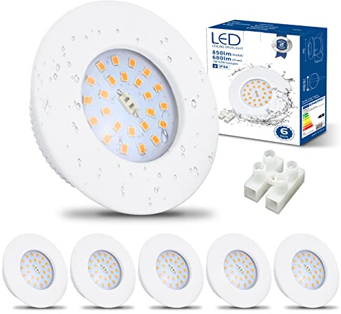 HiBay LED Spot 7W LED Einbaustrahler Flach IP44 Badezimmer Deckenspots Rund Einbauleuchten 3000K Warmweiß 850lm 6er Set | Deckenspots 30mm Warmweiß 230V Rund für Badezimmer Flur Küche Schlafzimmer Wohnzimmer Nicht Dimmbar