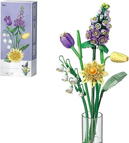 Pasyru Blumenstrauß Bausteine, 534 Teilige Blumenstrauß Bauspielzeugsets Künstliche Blumen Konstruktionsspielzeug, Kreatives DIY Botanik Kollektion Deko Geschenk