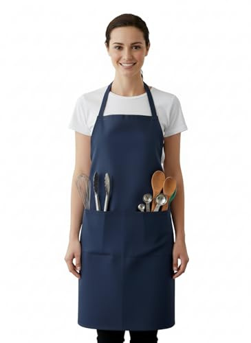 IBEX Unisex Bib Apron with Pocket, Professional Kitchen Apron for Chefs, Waiters, Cooks, Bar Staff, Catering, Navy Blue
