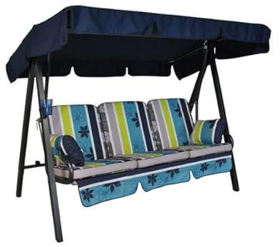 Angerer Freizeitmöbel GmbH Hollywoodschaukel Select - Gartenschaukel Made in Germany - Schaukel zum Sitzen, Liegen und Entspannen - mit Bett-Funktion - einfache Montage (Blau-Grün-Grau gestreift)