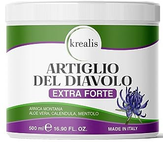 KREALIS® 500ml Artiglio Del Diavolo Extra Forte 98%, Crema Artiglio Del Diavolo Con 2 Diverse Tipologie Di Arnica Gel, Pomata Antinfiammatoria Per Muscoli, Articolazioni, Cervicale, Collo