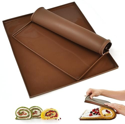 DTYGUIXE 2 Piezas Bandejas de Silicona para el Horno Tapetes de Slicona para Rollo Suizo Alfombrilla de Silicona para Hornear Antiaherente para Hacer Tartas Pasteles Pizzas Galletas