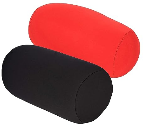 2 Pcs Microbead Bolster Tube Pillow, Squishy Neck Arm Back Support Roll Body Cushion Pillows Cylinder Bean Bag Throw Pillow for Plane Car Travel Recliner Sleeping, 11.8 x 6.3 Inch, Black + Red