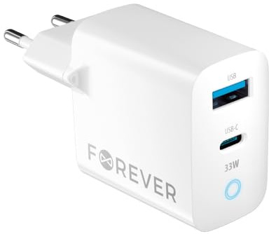 FOREVER GaN Chargeur rapide USB 33 W – Chargeur USB A & USB C multiple – Chargeur PD QC – Chargeur de téléphone portable pour iPhone, Samsung, Huawei, Xiaomi et plus – Prise de charge rapide – Bloc