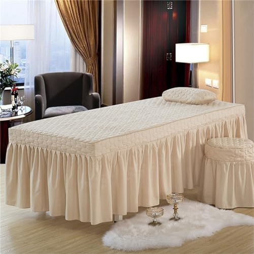 Highdi Bezug Für Massageliege Mit Loch, Waschbare Beauty Bettbezug Elastisches Massagetische Bezug Mit Rock Für 90cm Oder Weniger Massageliege (70 * 185cm,Beige Kamel)