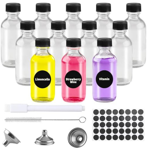 Mezzar Mini Botella Cristal Set, 12pcs Botes de Cristal Pequeños para Fiesta, Especias, Mermelada, Alcohol y Decoración (60ML)