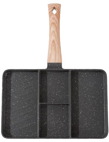 PRETYZOOM Nonstick Divided Grill Pan, 11 Inches 4 Section Breakfast Pan with Divider, 4 in 1 Versatile Griddle Pan for Breakfast