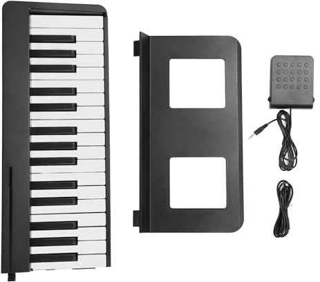 61 Key Folding Piano Keyboard, Full Size Rechargeable Keyboard Piano with Music Stand, Charging Cable, Pedal, Adults Digital MIDI Piano Travel Piano Music Keyboard for Beginner