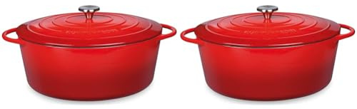 Küchenprofi Gusseisen Bräter mit Deckel, rot/innen schwarz, 31 cm, Schmortopf, Auflaufform, Dutch Oven, Brotbacktopf, emailliert, für alle Herdarten(inkl. Induktion), zum Schmoren, Backen, Braten