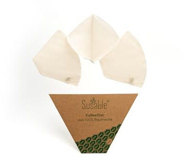 Susable Filtro de café reutilizable 100% algodón orgánico (tamaño 3) bolsas para cafetera y filtro de mano