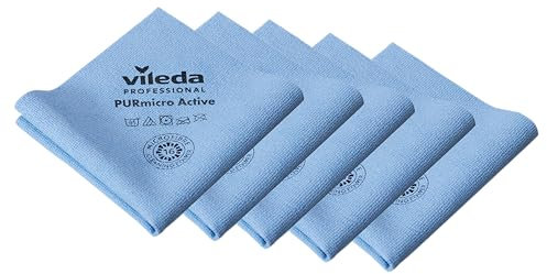 Vileda Professional 5x PURmicro Active microfibre cleaning cloth blue | reusable and streak-free | colour-coded | 35×38 cm | machine washable | ideal for hygiene-compliant businesses