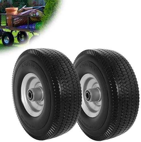 RUHUO 4.10/3.50-4 pannensicherer Reifen und Rad 10 Hochleistungs-Vollreifen zum Ersetzen mit 5/8 Achsbohrung Schlauchlose Reifen für Schubkarren, Gartenwagen, Rasenmäher und Sackkarre