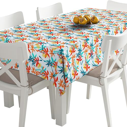 HEKO PANELS Tischdecke Wasserabweisend Abwaschbar 140 x 110 cm Tischtuch Outdoor Gartentischdecke Fleckschutz Tafeldecke Palmen Ananas