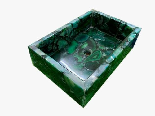 16 x 13 Pollici Forma Rettangolare Marmo Controsoffitto Vessel Verde Agata Pietra Resina Lavello per Casa e Hotel Mobili Decor