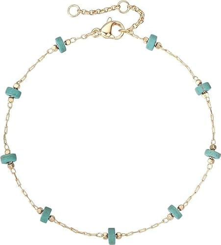 Jenosy 14K Vergoldet Türkise Perle Armband Damen Gold Handmade Summer Perle Verstellbar Armband für Frauen Mädchen Schmuck