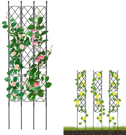 Garden Trellis for Climbing Plants, 135cm Tall Metal Garden Trellis Panels, Black Plant Climbing Frame for Vines Rose Flowers Vegetables