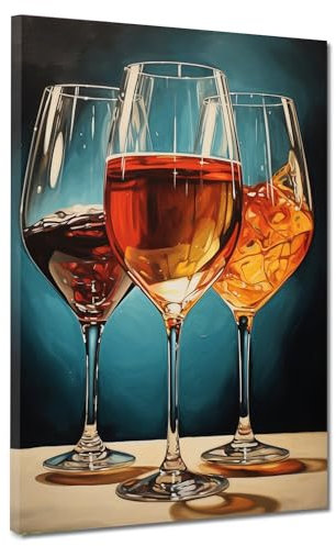 ARTEDinoi Lienzo cuadro moderno 3 copas de vino decoración de pared Tamaño 30x40x2cm