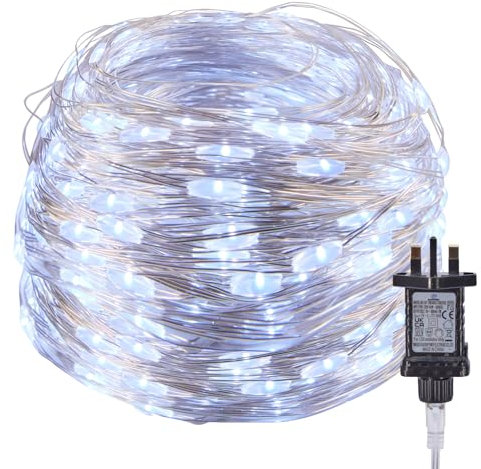 Fairy Lights Plug in, 70Ft 200 LEDs Waterproof Silver Wire Firefly Lights, Adaptor Included, Starry String Lights for Wedding Indoor Outdoor Christmas Patio Garden Decoration, Pure White